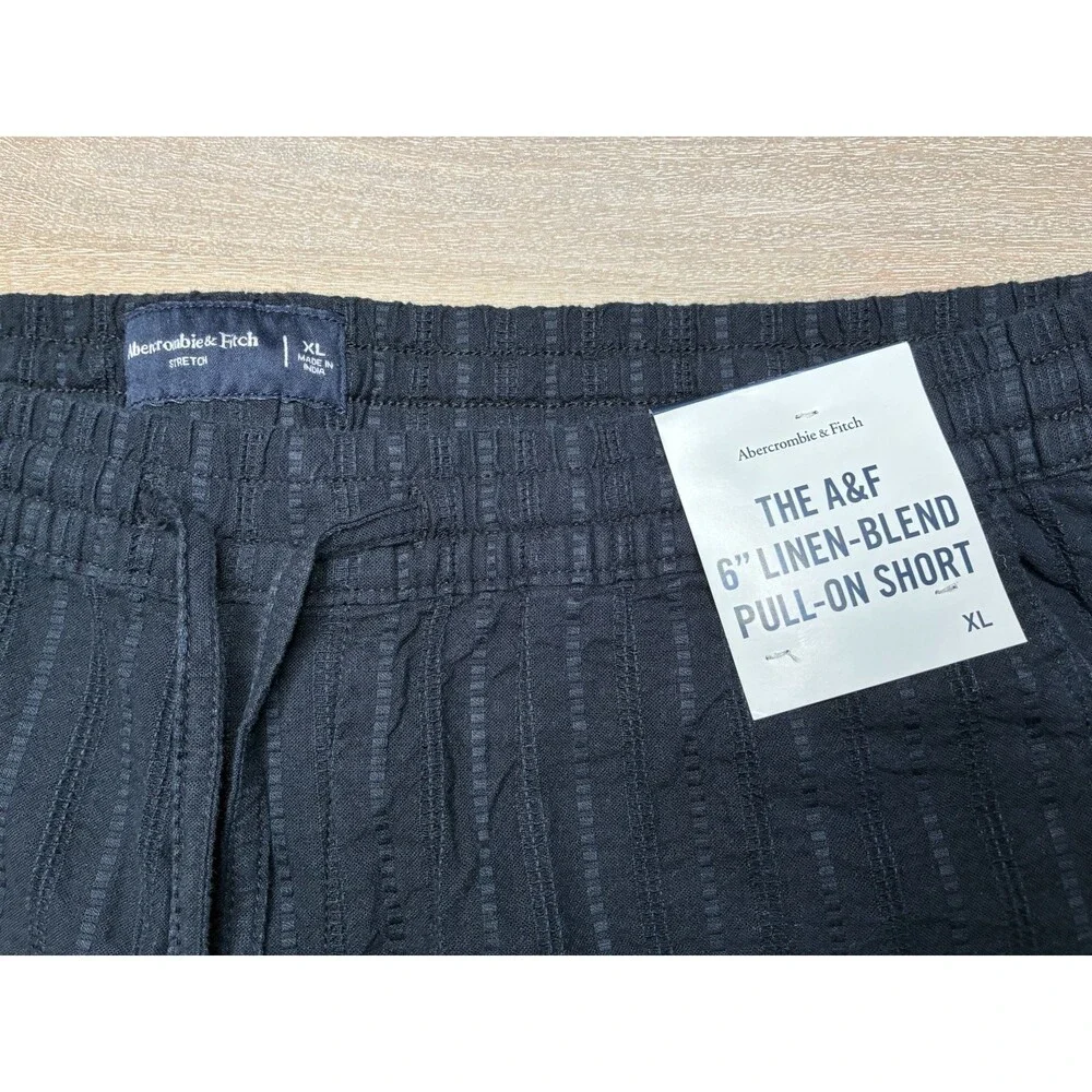 Abercrombie NWT Linen-Blend Pull-On Short 6" Black Striped Men's XL - Picture 4 of 6